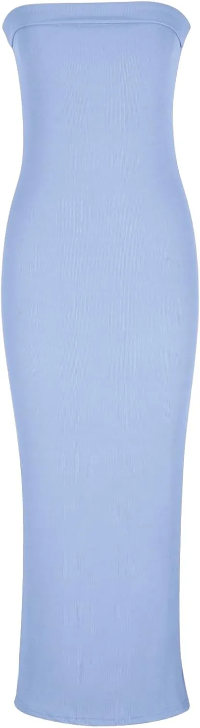 Bodycon Dresses for Women Sexy Strapless Tube Top Dress Side Split HOCO Maxi Dresses 2024 Summer Wedding Guest Dress
