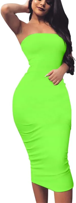 BORIFLORS Women's Basic Sleeveless Tube Top Sexy Strapless Bodycon Midi Club Dress