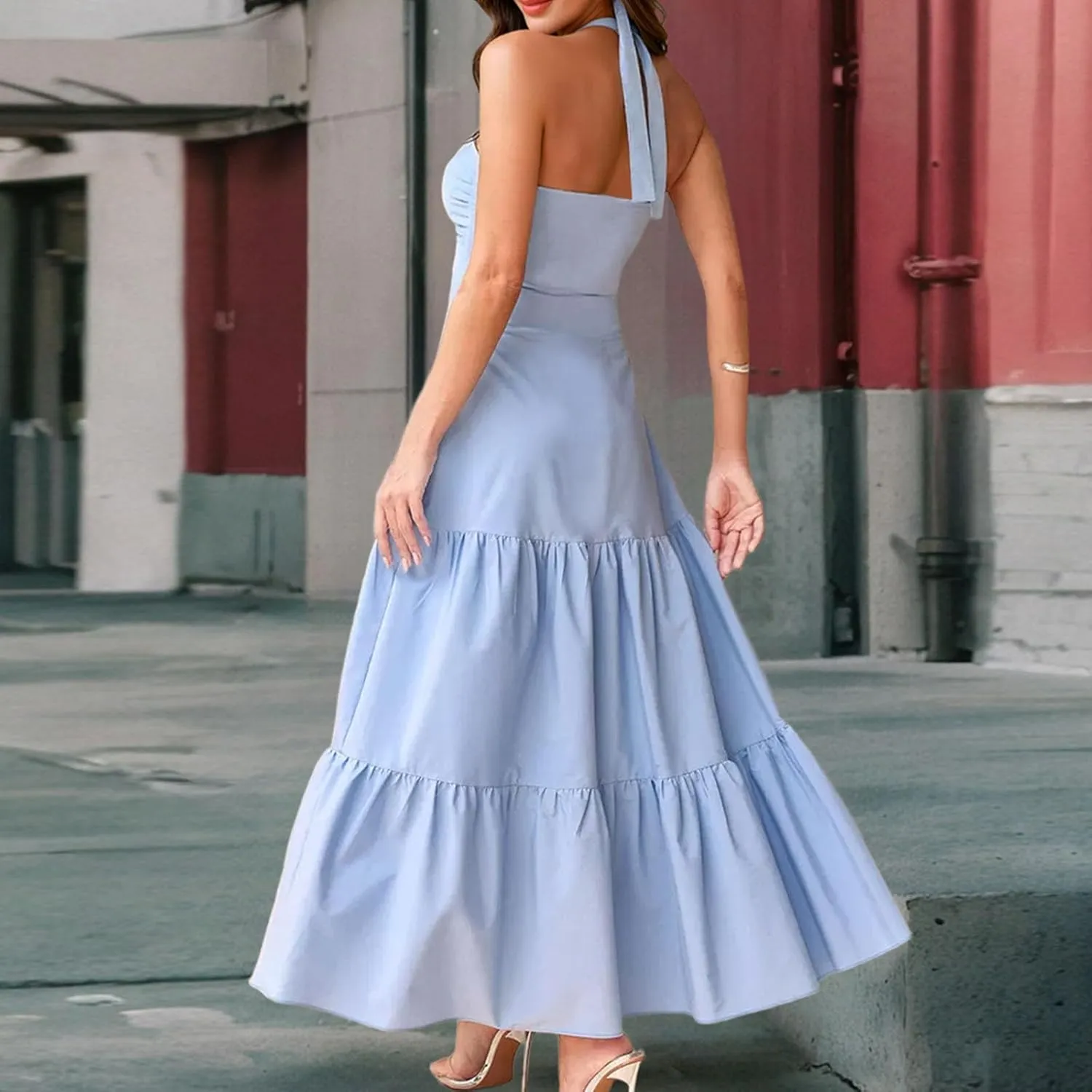 Borniu Women's Summer Strapless Maxi Dress 2025 Off Shoulder Hollow Out Smocked A Line Tube Backless Tiered Long Dresses