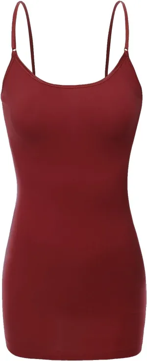 Bozzolo Women's Ladies Adjustable Spaghetti Strap Basic Long Cami Tunic Tank Top