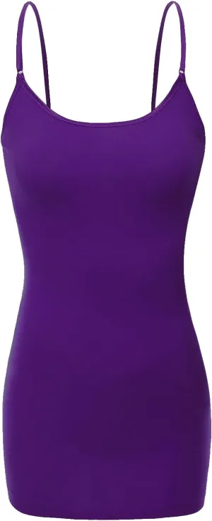 Bozzolo Women's Ladies Adjustable Spaghetti Strap Basic Long Cami Tunic Tank Top
