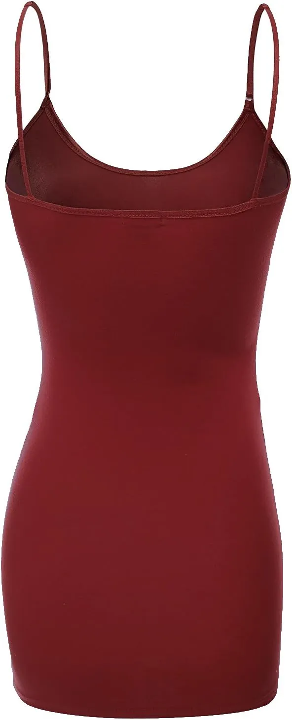 Bozzolo Women's Ladies Adjustable Spaghetti Strap Basic Long Cami Tunic Tank Top