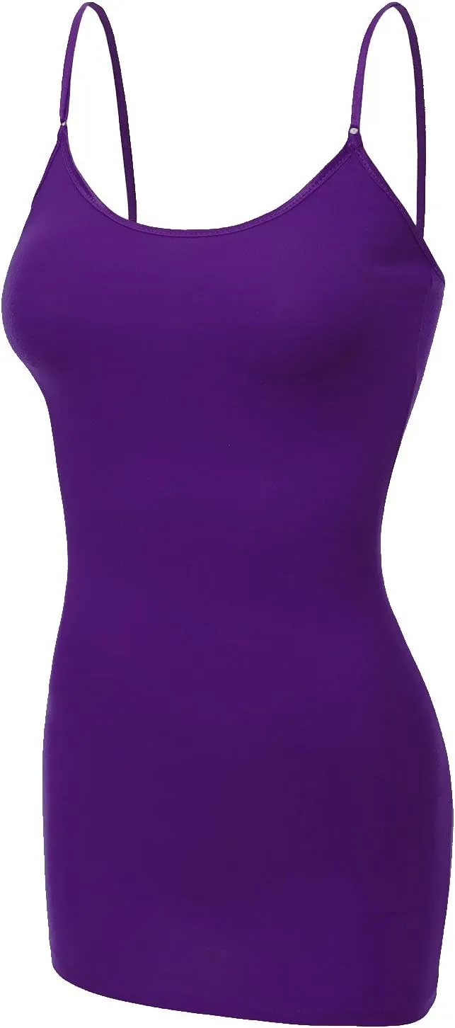 Bozzolo Women's Ladies Adjustable Spaghetti Strap Basic Long Cami Tunic Tank Top