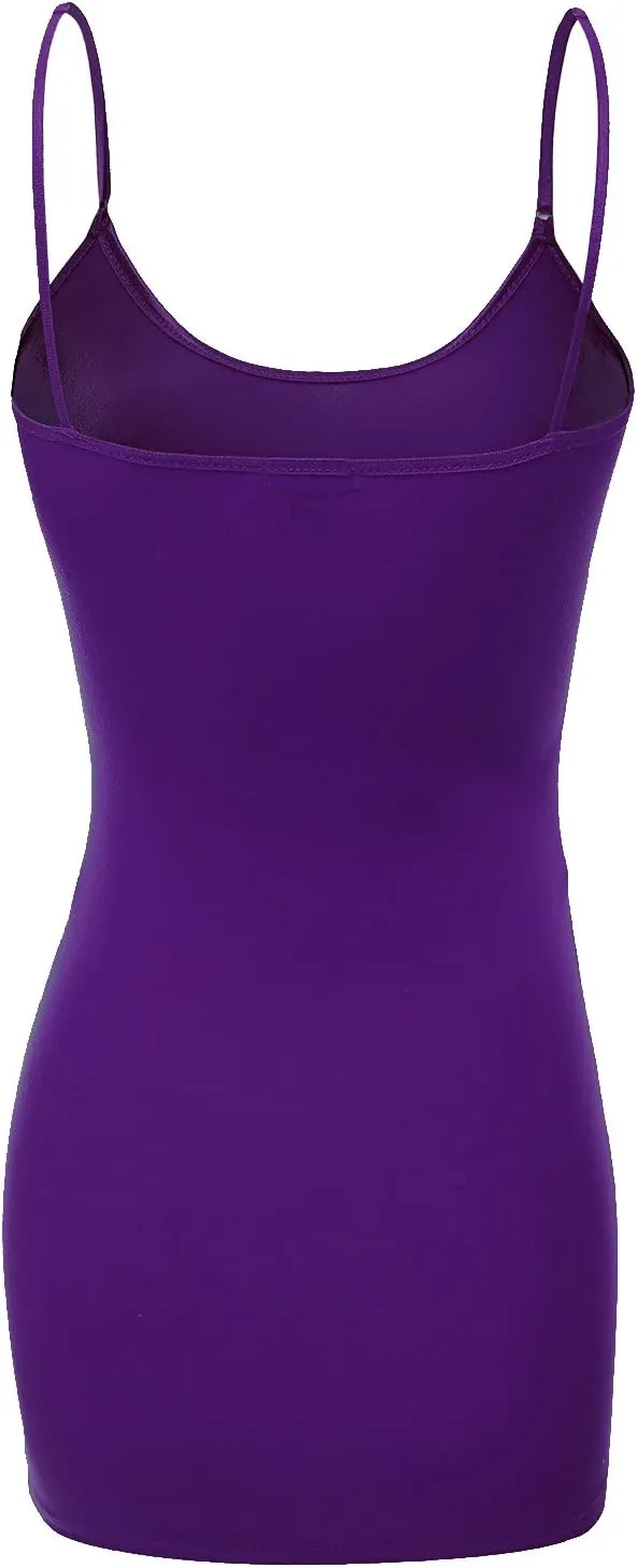 Bozzolo Women's Ladies Adjustable Spaghetti Strap Basic Long Cami Tunic Tank Top