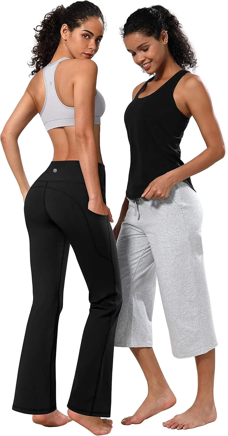 BUBBLELIME 29"/31"/33"/35"/37" Women Bootleg/Wide Legs High Waist Yoga Pants Tummy Control Bootcut Workout Flared Out Pockets