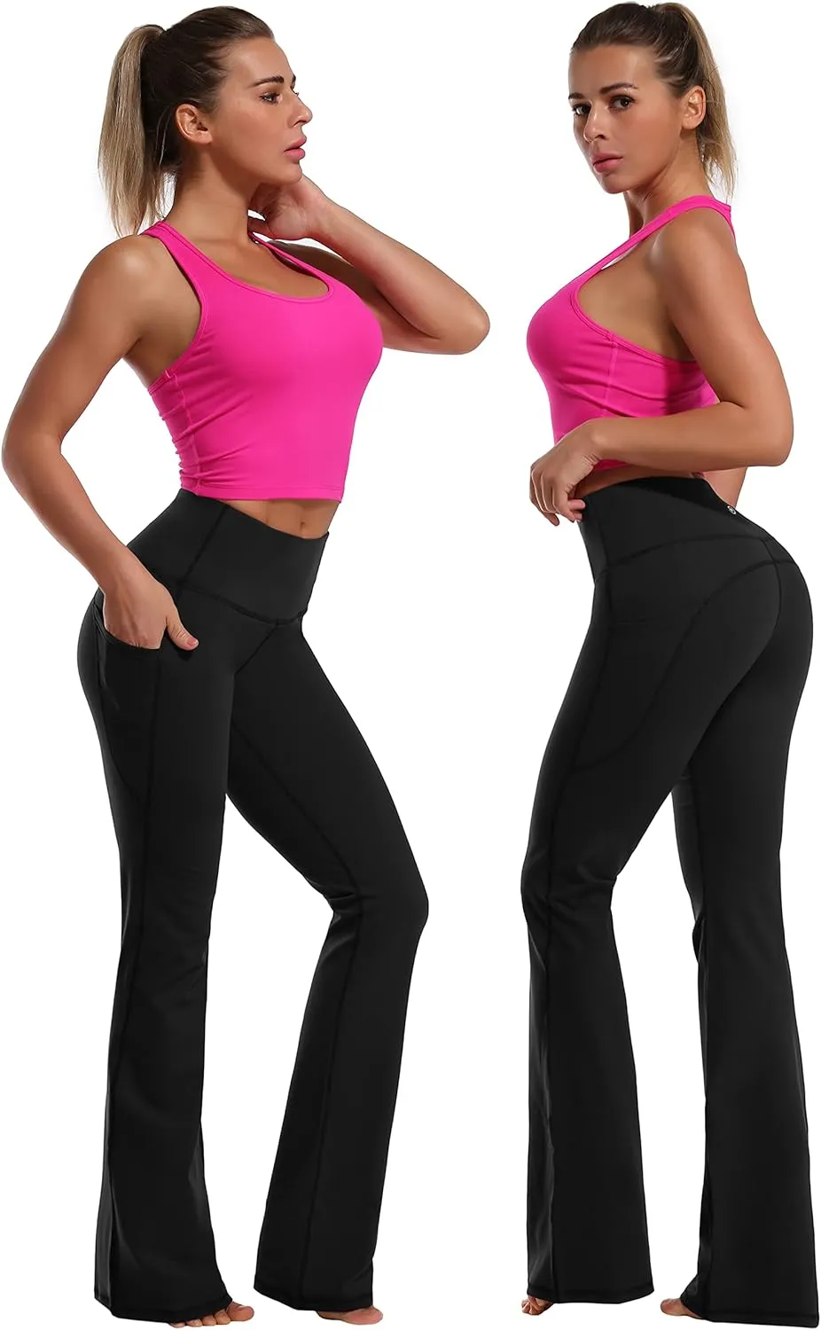 BUBBLELIME 29"/31"/33"/35"/37" Women Bootleg/Wide Legs High Waist Yoga Pants Tummy Control Bootcut Workout Flared Out Pockets