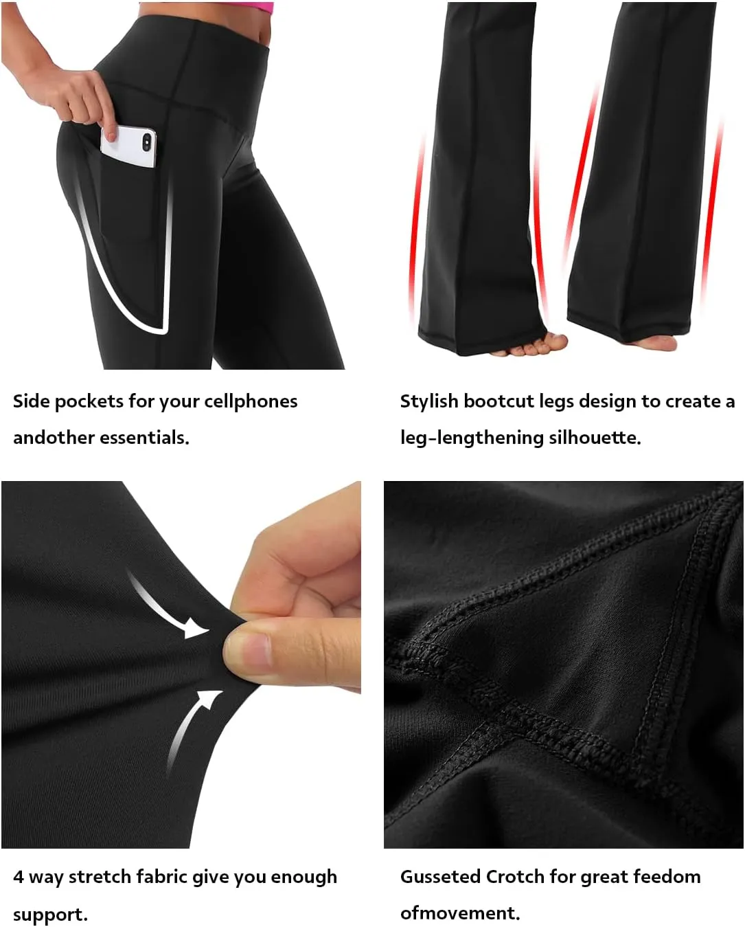BUBBLELIME 29"/31"/33"/35"/37" Women Bootleg/Wide Legs High Waist Yoga Pants Tummy Control Bootcut Workout Flared Out Pockets