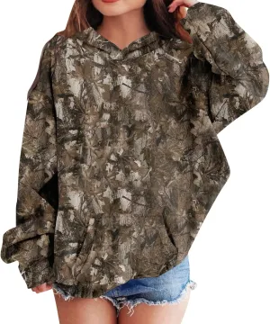 Camo Hoodies for Kids Boys Girls Cute Sweatshirt Maple Leaf Print Oversized Fleece Sweatshirts Classic Pullover with Pocket
