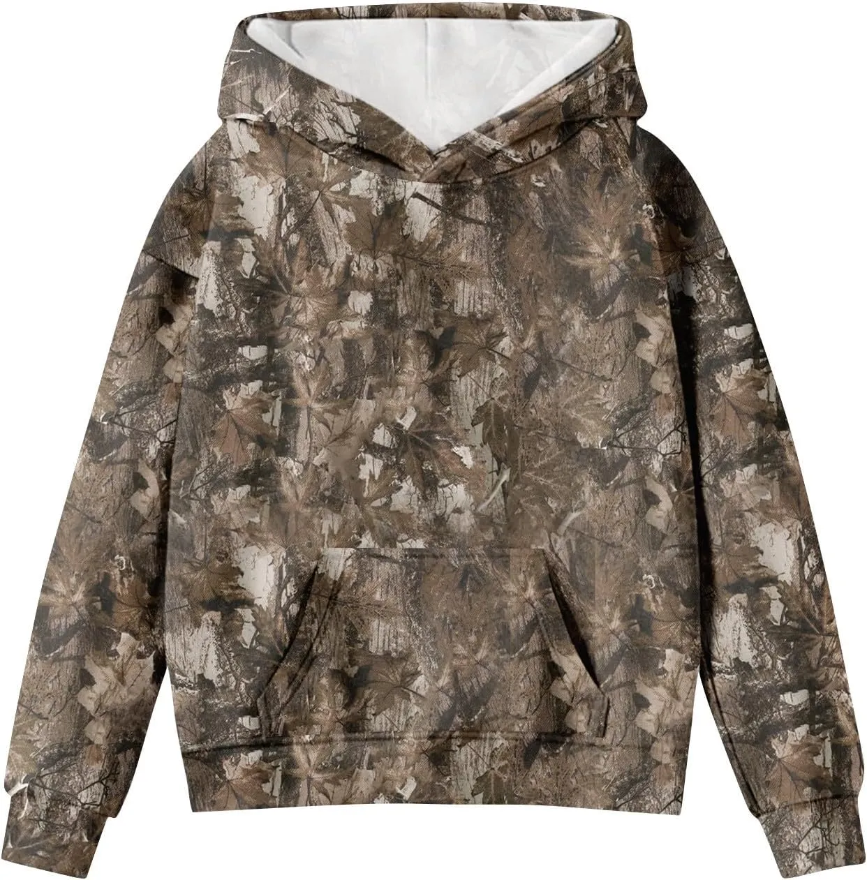 Camo Hoodies for Kids Boys Girls Cute Sweatshirt Maple Leaf Print Oversized Fleece Sweatshirts Classic Pullover with Pocket