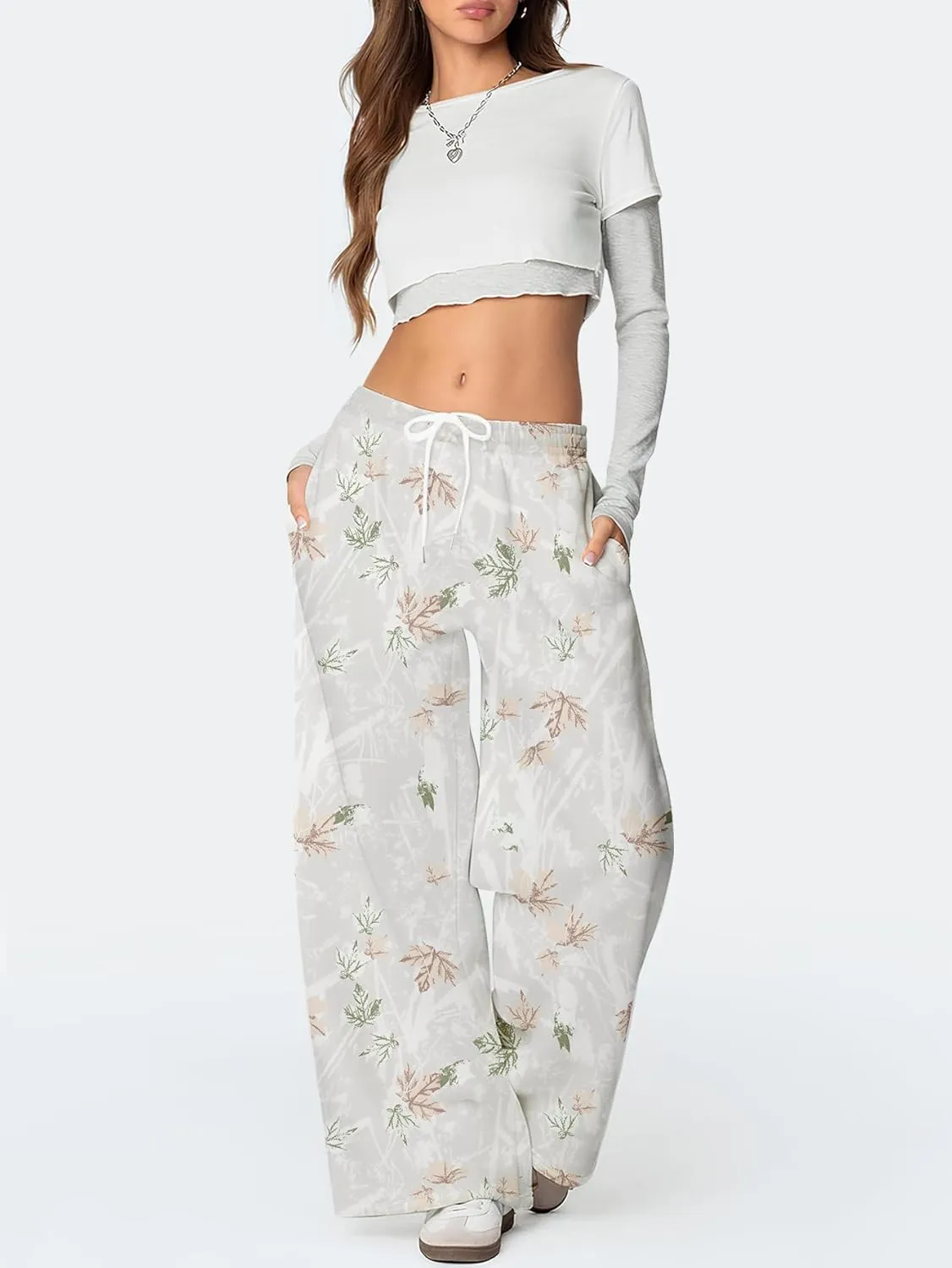 Camo Sweatpant for Women Camouflage Sweatpants Y2K Wide Leg Elastic Waist Drawstring Pants Baggy Palazzo Joggers