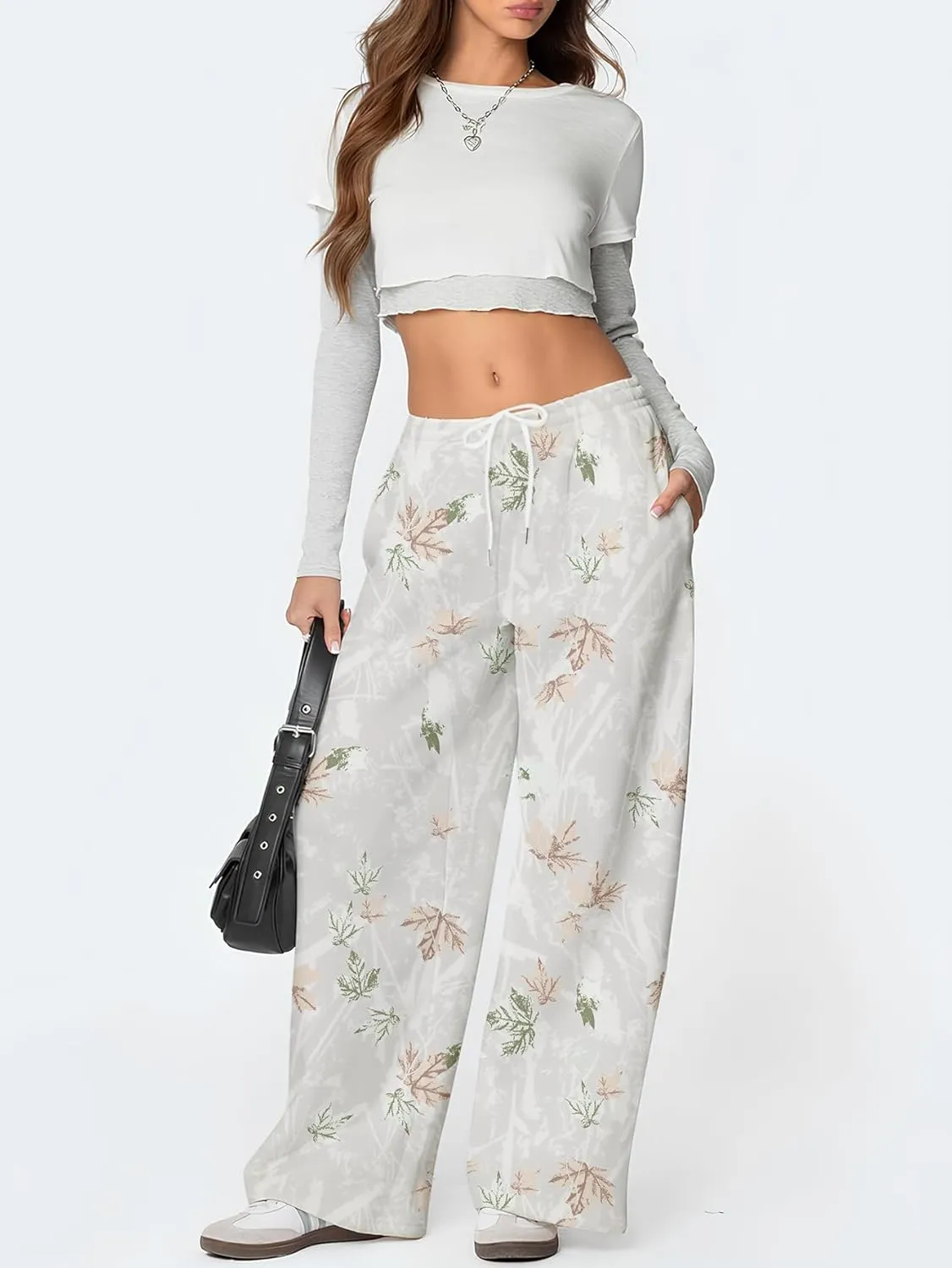 Camo Sweatpant for Women Camouflage Sweatpants Y2K Wide Leg Elastic Waist Drawstring Pants Baggy Palazzo Joggers