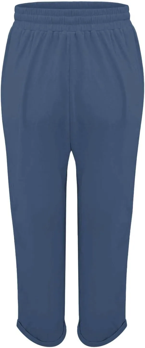 Capri Pants for Women Casual 2025 Summer Drawstring Elastic High Waist Linen Pant Straight Wide Leg Cropped Trouser