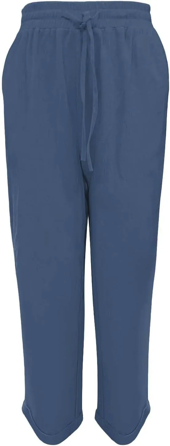 Capri Pants for Women Casual 2025 Summer Drawstring Elastic High Waist Linen Pant Straight Wide Leg Cropped Trouser