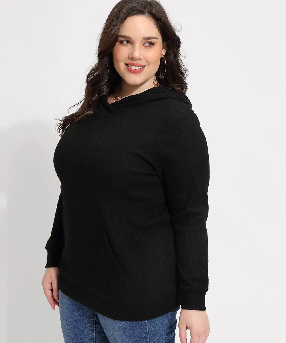 CARCOS Plus Size Hooide Women Long Sleeve Fall Pocket Hooded Sweatershirt XL-5XL