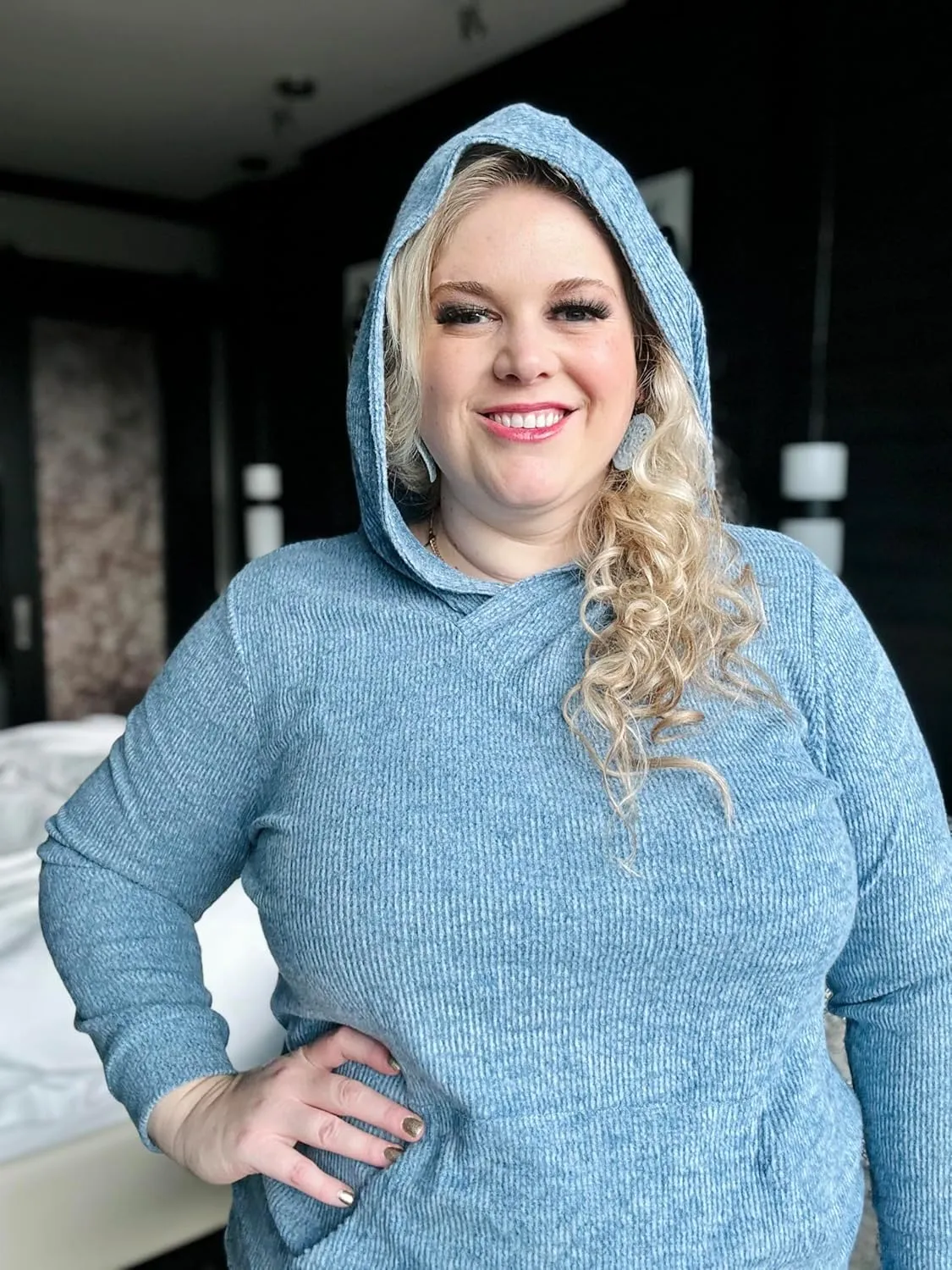 CARCOS Plus Size Hooide Women Long Sleeve Fall Pocket Hooded Sweatershirt XL-5XL