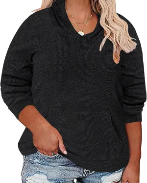 CARCOS Plus Size Hooide Women Long Sleeve Fall Pocket Hooded Sweatershirt XL-5XL
