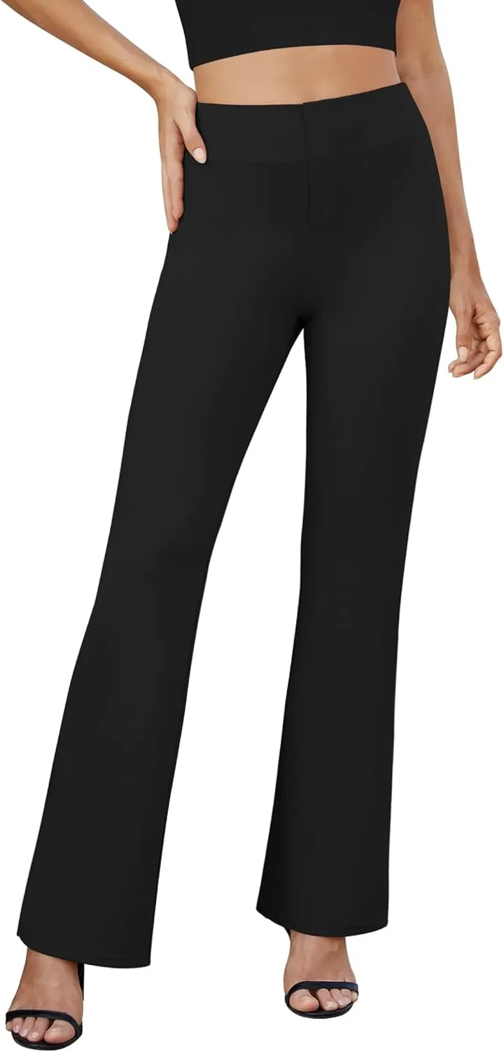Casual Work Pants Women,High Waisted Flare Leggings with Pockets Office Slacks,High Waist Stretchy Trousers,Womens Bootcut
