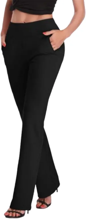 Casual Work Pants Women,High Waisted Flare Leggings with Pockets Office Slacks,High Waist Stretchy Trousers,Womens Bootcut