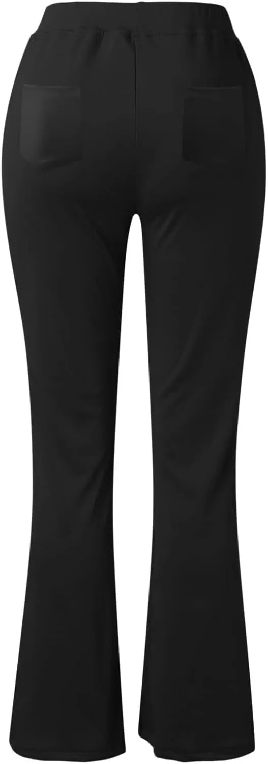 Casual Work Pants Women,High Waisted Flare Leggings with Pockets Office Slacks,High Waist Stretchy Trousers,Womens Bootcut