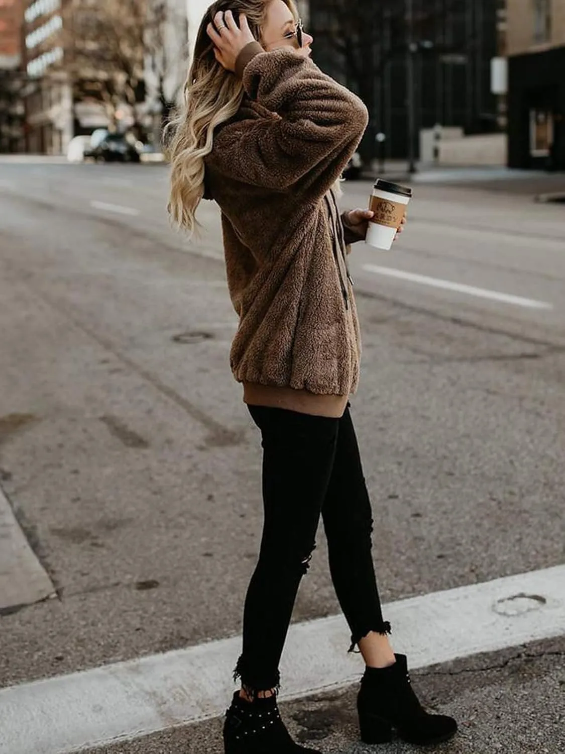 Century Star Womens Hoodies Fuzzy Hooded Sweatshirt Zipper Fleece Hoodie Pullover Sherpa Sweater Fluffy Coat