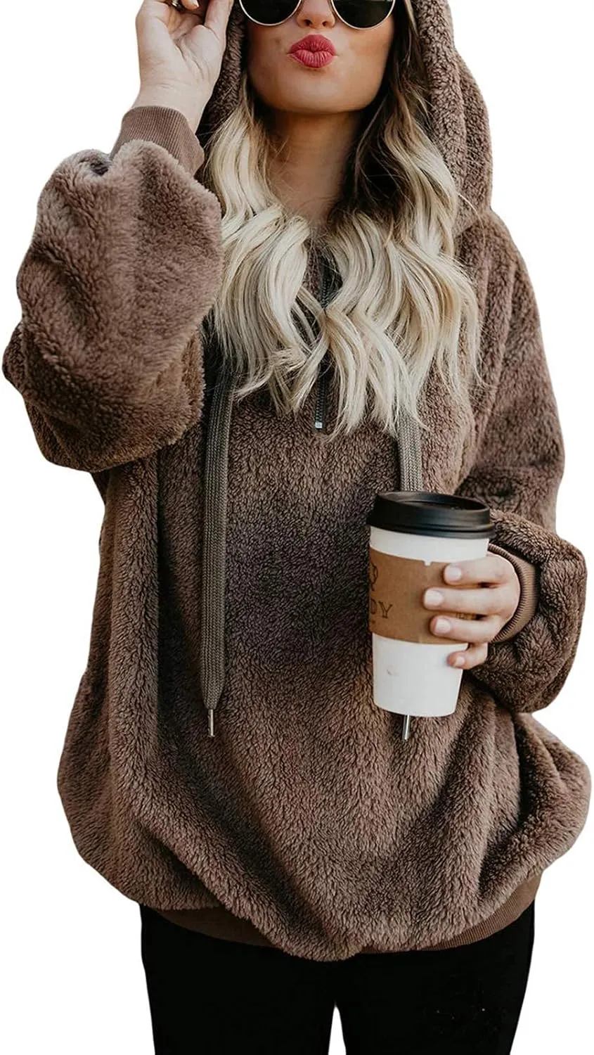 Century Star Womens Hoodies Fuzzy Hooded Sweatshirt Zipper Fleece Hoodie Pullover Sherpa Sweater Fluffy Coat