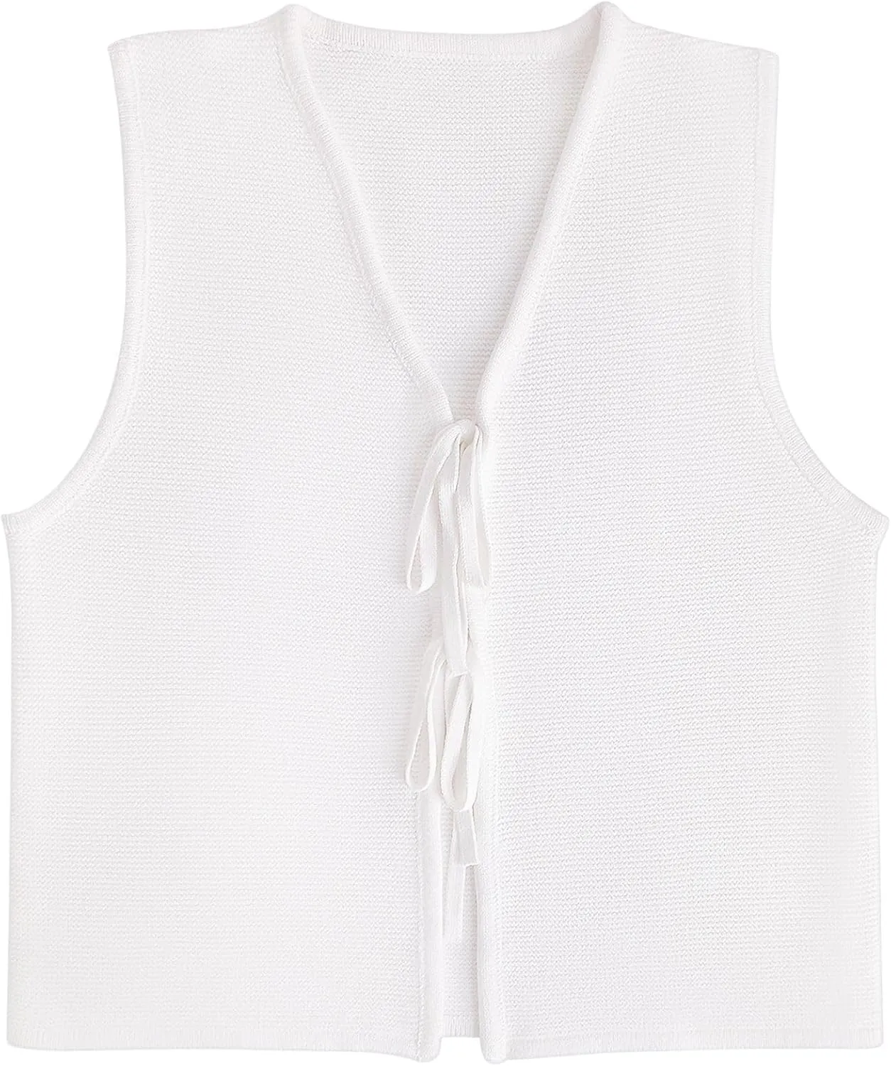 Chevara Womens Tie Front Knit Vest Top Sleeveless V Neck Cardigan Sweater Waistcoat