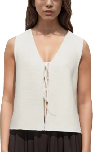 Chevara Womens Tie Front Knit Vest Top Sleeveless V Neck Cardigan Sweater Waistcoat