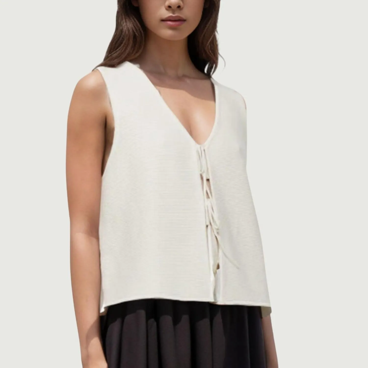 Chevara Womens Tie Front Knit Vest Top Sleeveless V Neck Cardigan Sweater Waistcoat