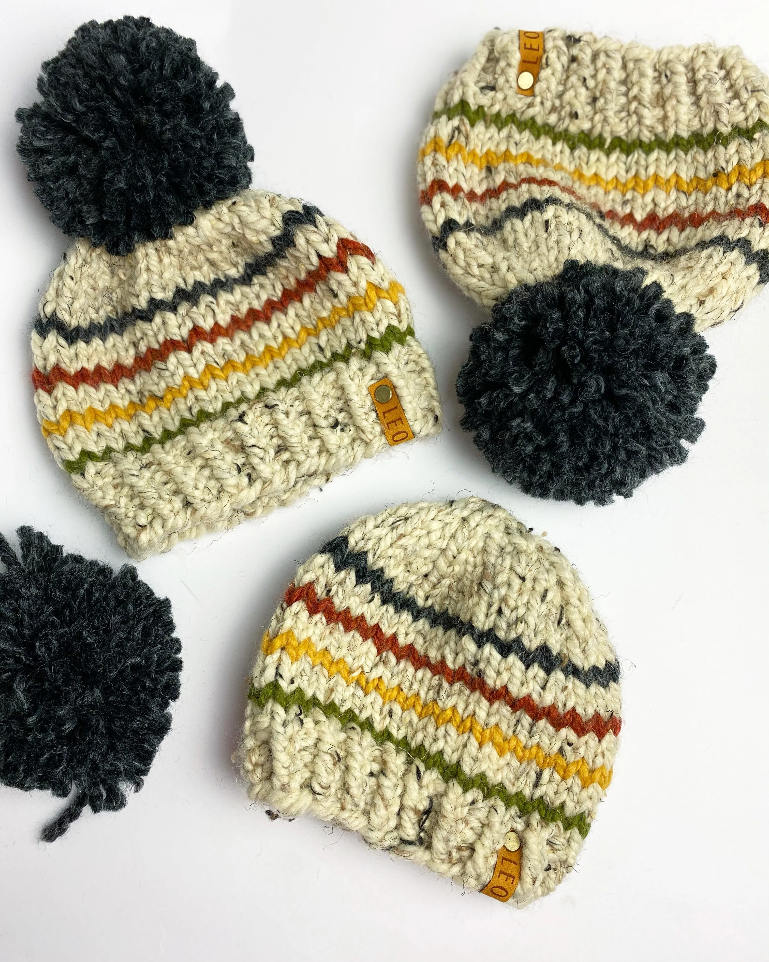 Chunky Striped Beanie With Yarn Pom Pom
