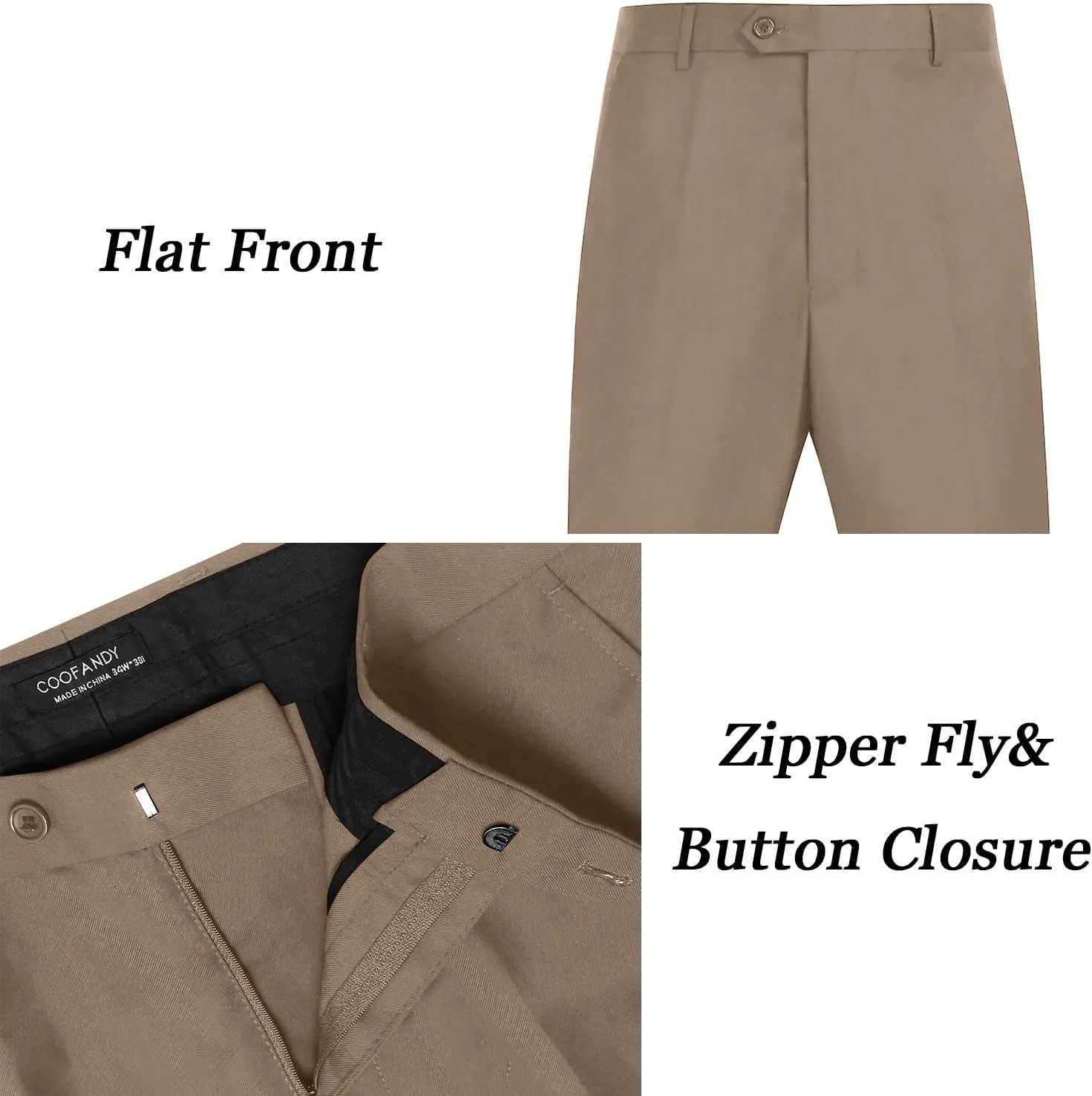 COOFANDY Men's Classic Fit Flat Front Dress Pants No Iron Premium Casual Pants Expandable Waist Suit Pants