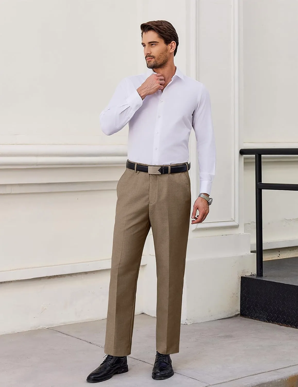 COOFANDY Men's Classic Fit Flat Front Dress Pants No Iron Premium Casual Pants Expandable Waist Suit Pants