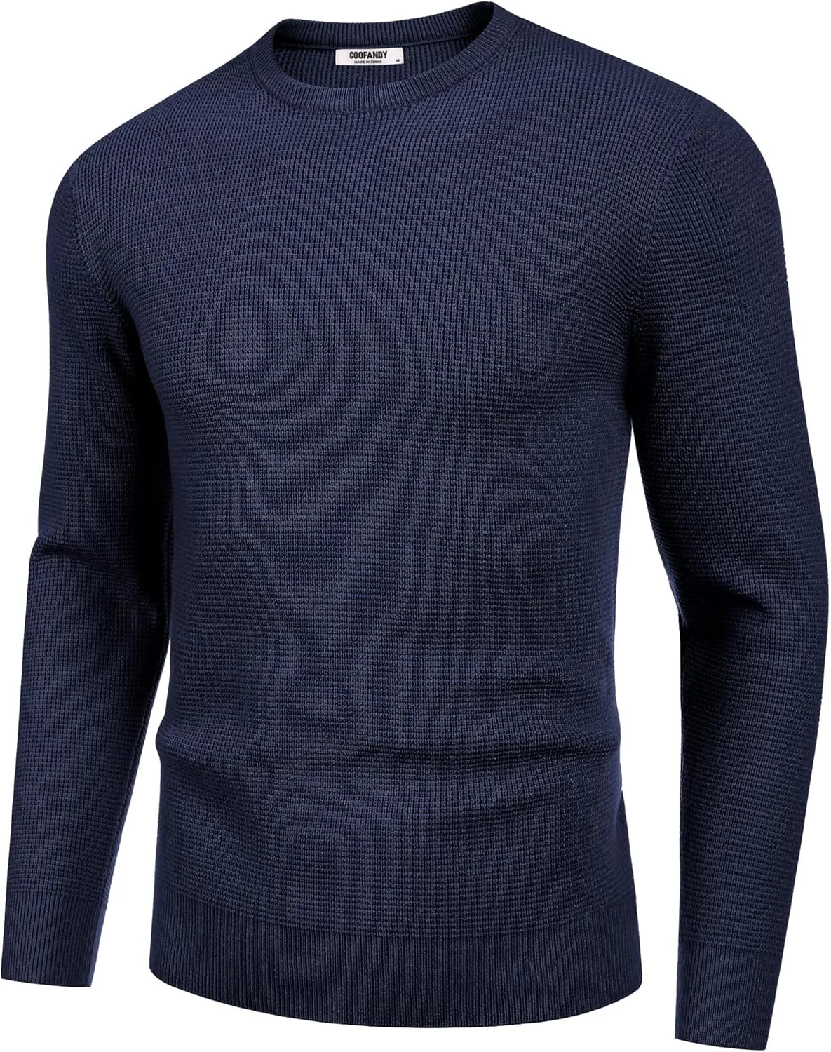 COOFANDY Men's Crewneck Sweater Waffle Textured Pullover Sweaters Soft Midweight Knitted Sweaters