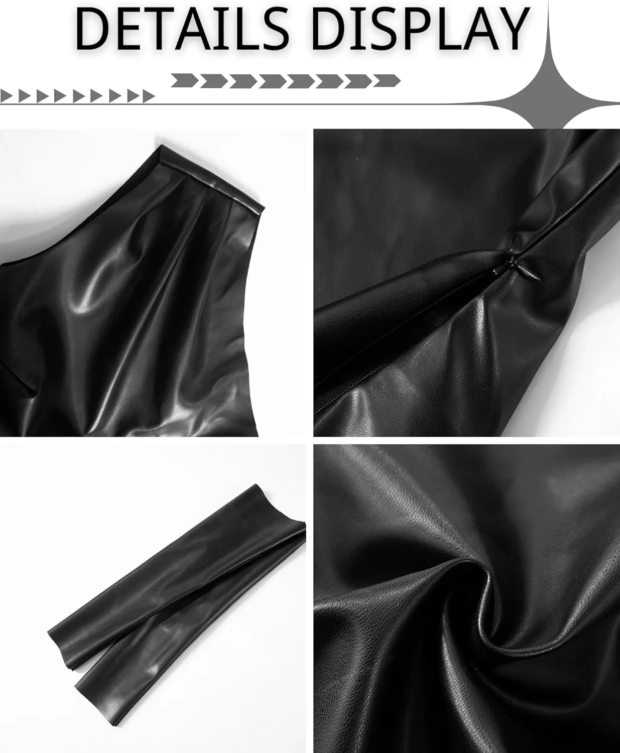 CORIRESHA Women's Faux Leather Pleated Sleeveless Asymmetrical Mock Neck Slim Tank Top
