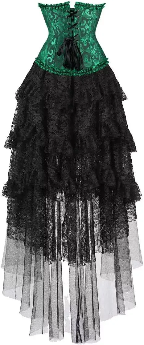 Corset Dress Top Bustier for Women Lace up Brocade Classic Floral Plus Size