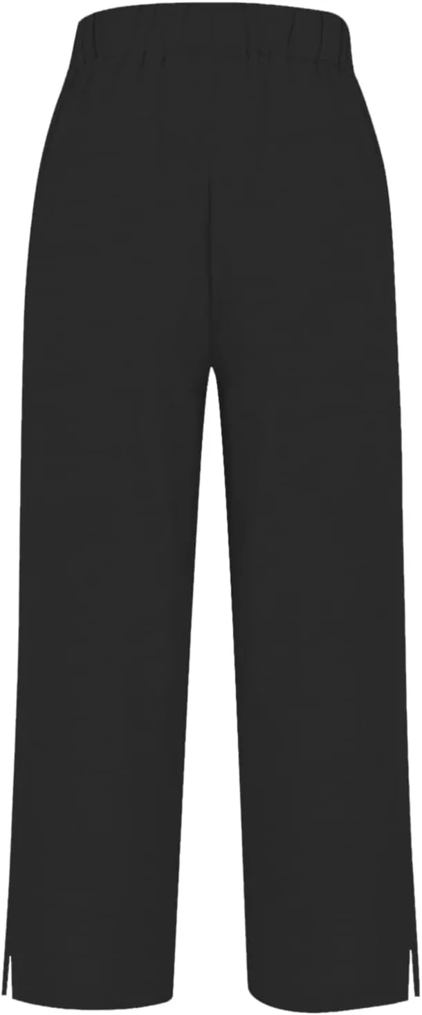 Cotton Linen Pants for Women Elastic High Waist Straight Leg Lounge Pants Summer Casual Slacks Trousers with Pockets