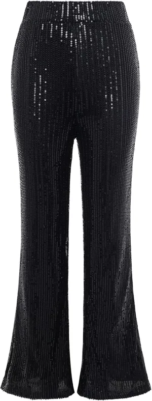 Coucoland Sequin Pants Women - 70s Disco Pants for Women High Waist Shiny Sequin Outfit Sequence Wide Leg Sequin Pants
