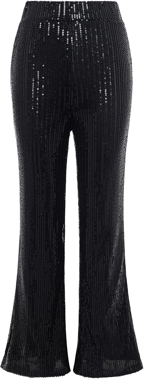 Coucoland Sequin Pants Women - 70s Disco Pants for Women High Waist Shiny Sequin Outfit Sequence Wide Leg Sequin Pants