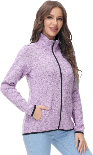 COZZIPLUS Women Zip Up Sweater Jacket with Fleece Interior, Warm Knitted Fleece Jacket with Pockets
