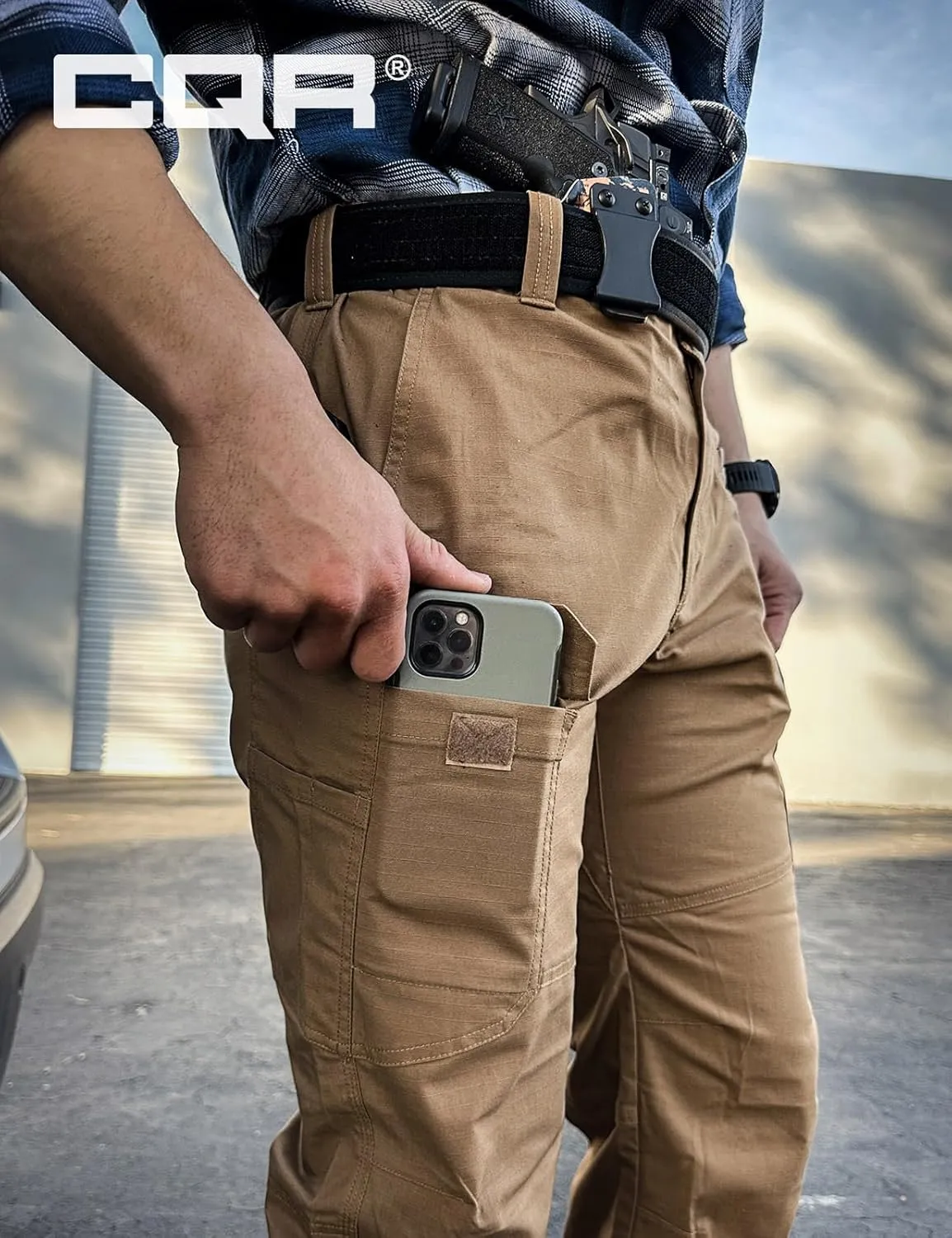 CQR Men's Utility Flex Cargo Pants, Classic-Fit Casual Stretch Work Pants, Water Resistant Lightweight Tactical Hiking Pants