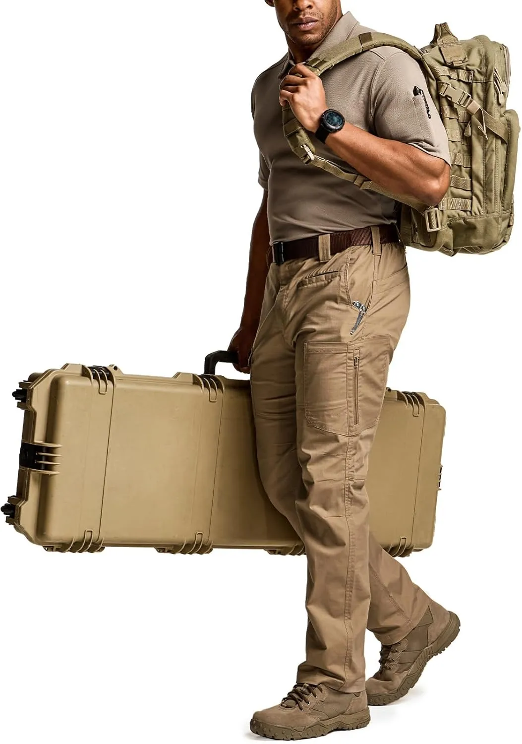 CQR Men's Utility Flex Cargo Pants, Classic-Fit Casual Stretch Work Pants, Water Resistant Lightweight Tactical Hiking Pants