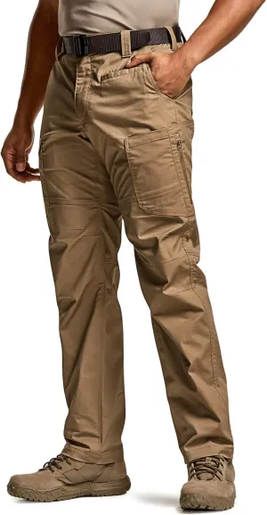 CQR Men's Utility Flex Cargo Pants, Classic-Fit Casual Stretch Work Pants, Water Resistant Lightweight Tactical Hiking Pants