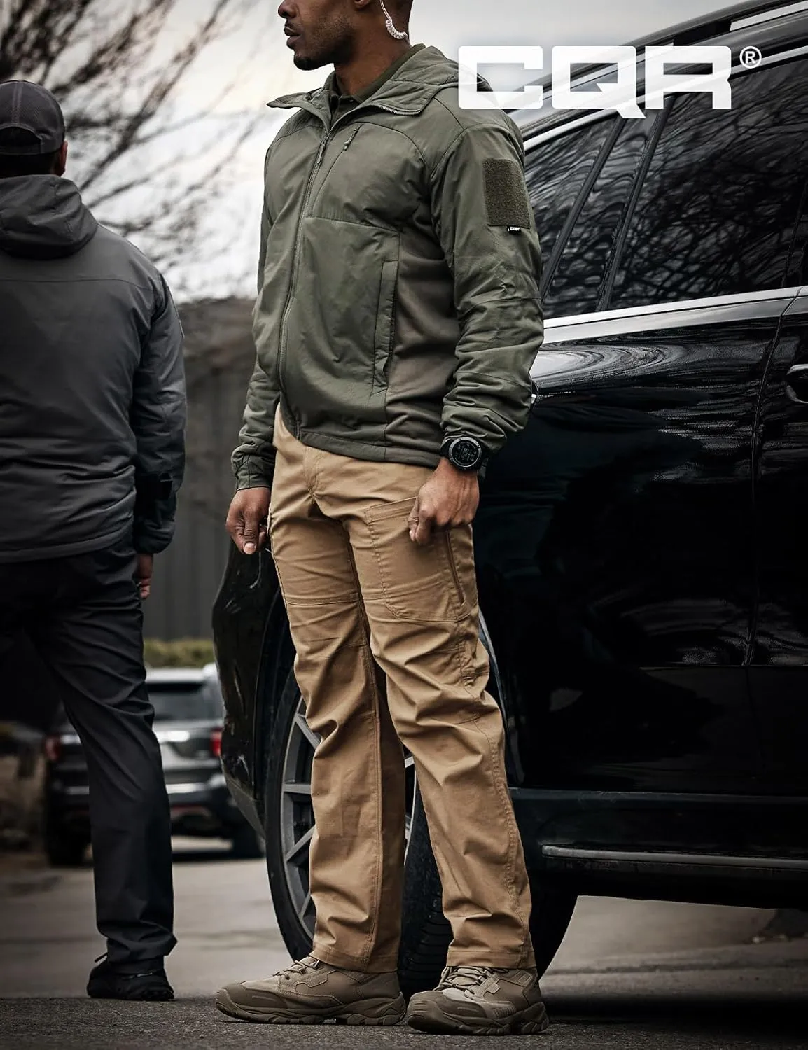 CQR Men's Utility Flex Cargo Pants, Classic-Fit Casual Stretch Work Pants, Water Resistant Lightweight Tactical Hiking Pants