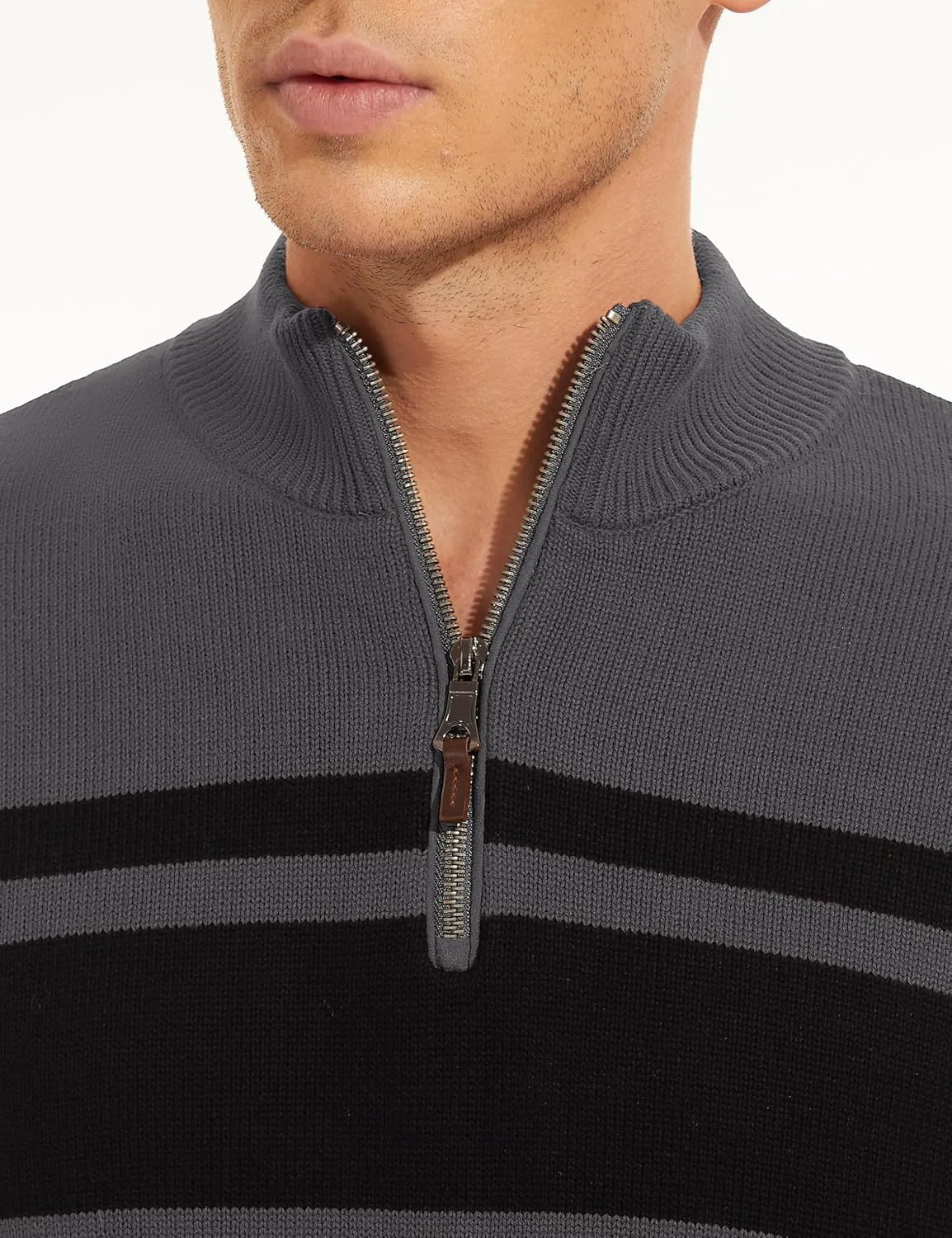 CRYSULLY Mens Sweater 1/4 Zip Cotton Polo Pullover Sweaters Casual Fall Winter Spring Striped Sweatshirts