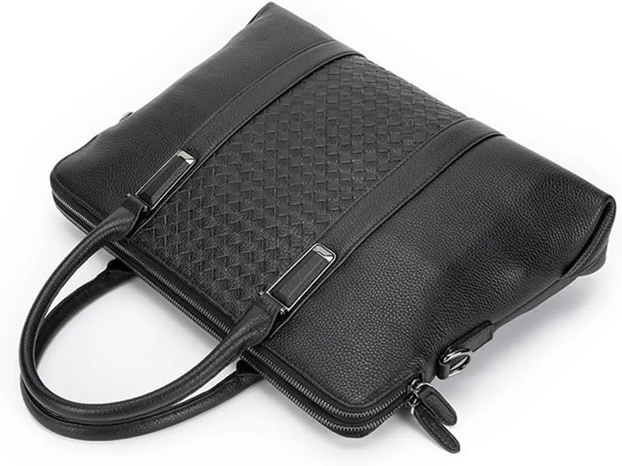 CSCDD Leather Tote Top Layer Cowhide Hand-Woven Men's Business Briefcase Computer Bag