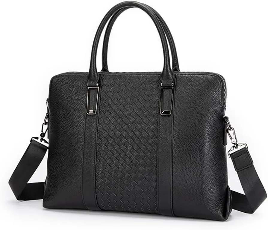CSCDD Leather Tote Top Layer Cowhide Hand-Woven Men's Business Briefcase Computer Bag