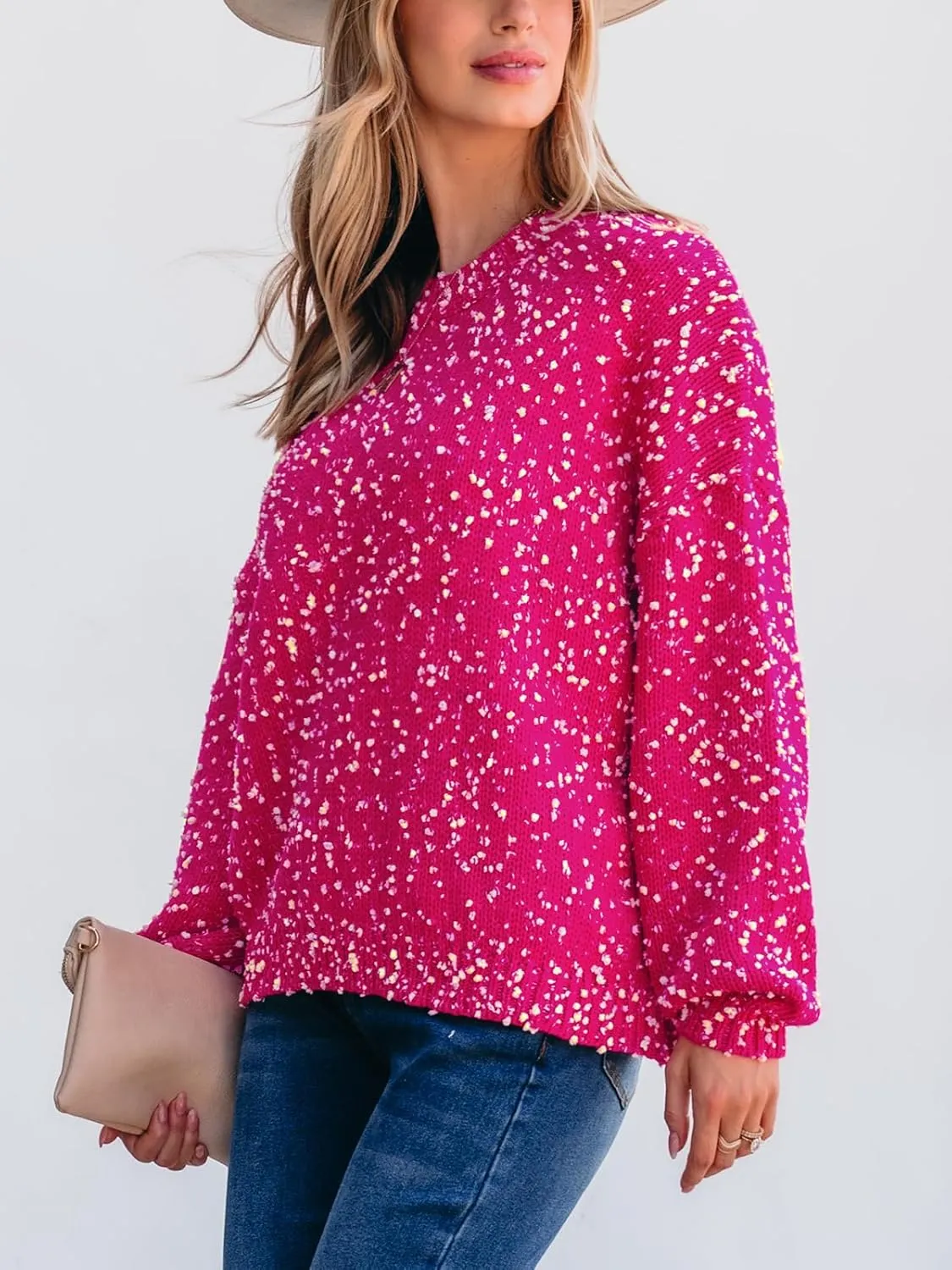CUPSHE Womens Pullover Sweater Rainbow Pom Ribbed Knit Long Sleeve Fall Colorful Jumper Tops