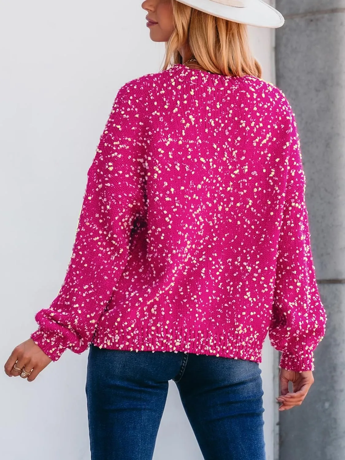 CUPSHE Womens Pullover Sweater Rainbow Pom Ribbed Knit Long Sleeve Fall Colorful Jumper Tops