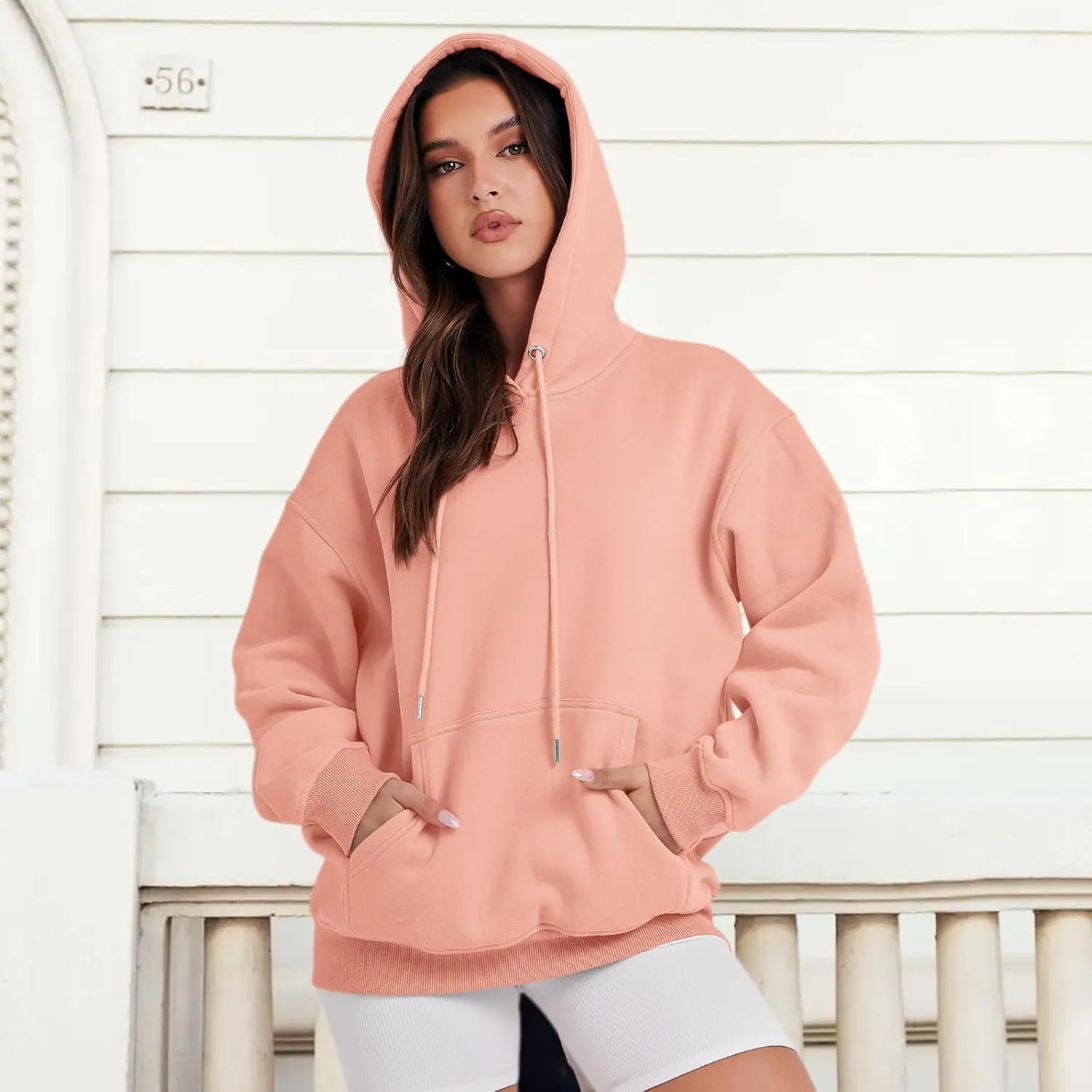 Cute Plain Hoodies for Women Teen Girls Aesthetic Fleece Solid Sweatshirt Pullover Long Sleeve Basic Tops