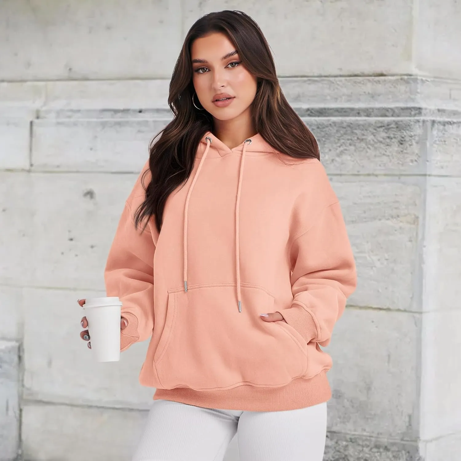 Cute Plain Hoodies for Women Teen Girls Aesthetic Fleece Solid Sweatshirt Pullover Long Sleeve Basic Tops