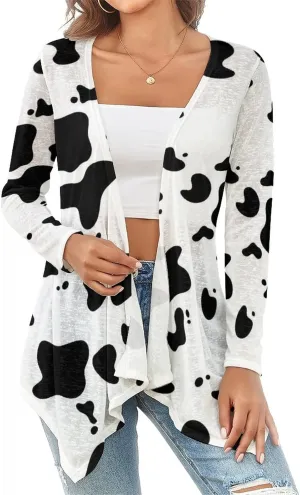 Dairy Cow Pattern Animal Women's Knitted Cardigan for Women Summer Top L